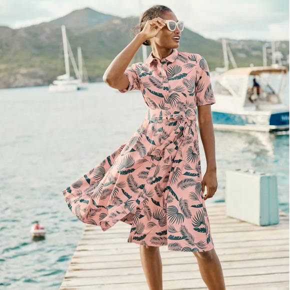 Boden Dresses & Skirts - Boden Anastasia Shirt Dress in Tropical Palm Print Short Sleeve Button Front Tie